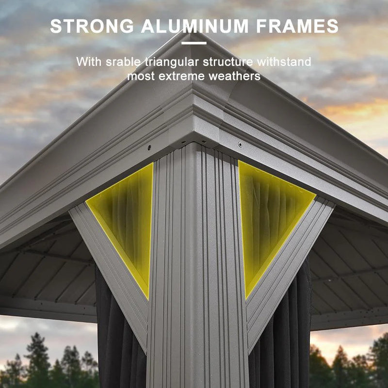 PURPLE LEAF Patio Gazebo for Backyard Hardtop Galvanized Steel Frame with Upgrade Curtain Light Grey