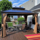 PURPLE LEAF Outdoor Hardtop Gazebo for Garden Bronze Double Roof Aluminum Frame Pavilion with String Lights-clear