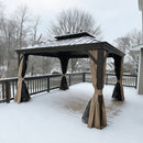 PURPLE LEAF Outdoor Hardtop Gazebo for Garden Bronze Double Roof Aluminum Frame Pavilion with String Lights-milky