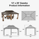 PURPLE LEAF Outdoor Hardtop Gazebo for Garden Bronze Double Roof Aluminum Frame Pavilion with String Lights-milky