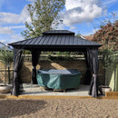 PURPLE LEAF Grey Hardtop Gazebo with Heavy Duty Galvanized Steel Double Roof with String Lights-clear