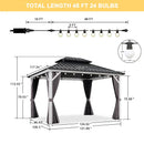 PURPLE LEAF Modern Gazebo Grey Hardtop Galvanized Steel Double Roof White Aluminum Poles with Curtains and Netting