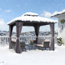 PURPLE LEAF Grey Hardtop Gazebo with Heavy Duty Galvanized Steel Double Roof with Netting and Curtains