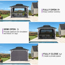 PURPLE LEAF Modern Gazebo Grey Hardtop Galvanized Steel Double Roof White Aluminum Poles with Curtains and Netting