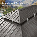 PURPLE LEAF Outdoor Hardtop Gazebo Bronze Metal Frame Galvanized Steel Double Roof with Curtains and Netting for Patio Desk Backyard