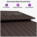 PURPLE LEAF Outdoor Hardtop Gazebo Bronze Metal Frame Galvanized Steel Double Roof with Curtains and Netting for Patio Desk Backyard