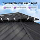 PURPLE LEAF Modern Gazebo Grey Hardtop Galvanized Steel Double Roof White Aluminum Poles with Curtains and Netting