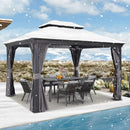 PURPLE LEAF Patio Gazebo for Backyard Grey Hardtop Galvanized Steel Roof Awning with Upgrade Curtain