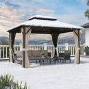 PURPLE LEAF Outdoor Hardtop Gazebo Bronze Metal Frame Galvanized Steel Double Roof with Curtains and Netting for Patio Desk Backyard
