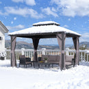 PURPLE LEAF Grey Hardtop Gazebo with Heavy Duty Galvanized Steel Double Roof with Netting and Curtains