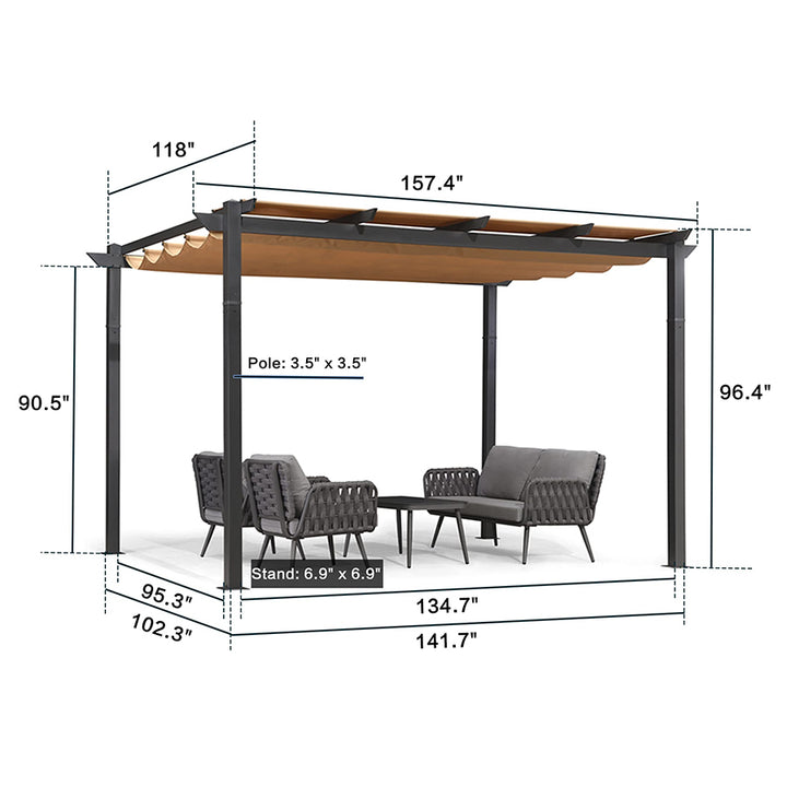 PURPLE LEAF Outdoor Retractable Pergola with Double Sun Shade Canopy White Heavy-Duty Aluminum Pergola