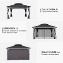 PURPLE LEAF Modern Gazebo Grey Hardtop Galvanized Steel Double Roof White Aluminum Poles with Curtains and Netting