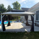 PURPLE LEAF Modern Gazebo Grey Hardtop Galvanized Steel Double Roof White Aluminum Poles with Curtains and Netting