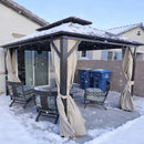 PURPLE LEAF Outdoor Hardtop Gazebo Bronze Metal Frame Galvanized Steel Double Roof with Curtains and Netting for Patio Desk Backyard