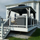 PURPLE LEAF Modern Gazebo Grey Hardtop Galvanized Steel Double Roof White Aluminum Poles with Curtains and Netting