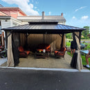 PURPLE LEAF Outdoor Hardtop Gazebo Bronze Metal Frame Galvanized Steel Double Roof with Curtains and Netting for Patio Desk Backyard