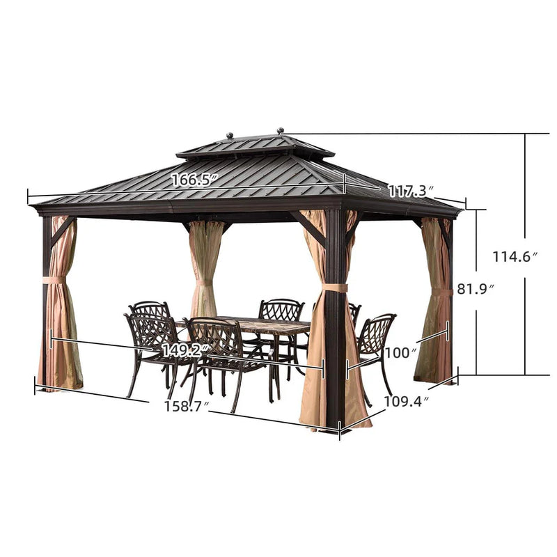 PURPLE LEAF Outdoor Hardtop Gazebo for Garden Bronze Double Roof Aluminum Frame Pavilion