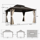 PURPLE LEAF Outdoor Hardtop Gazebo Bronze Metal Frame Galvanized Steel Double Roof with Curtains and Netting for Patio Desk Backyard