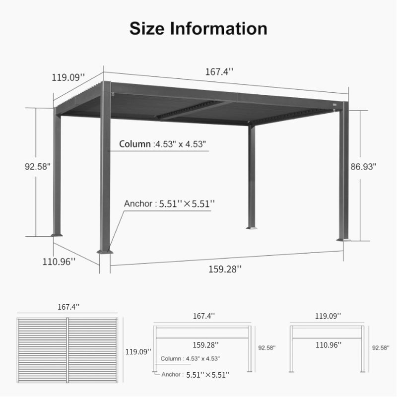 PURPLE LEAF Louvered Pergola Outdoor Aluminum Pergola Patio Pergola with Adjustable Roof for Deck Garden Yard Hardtop Gazebo