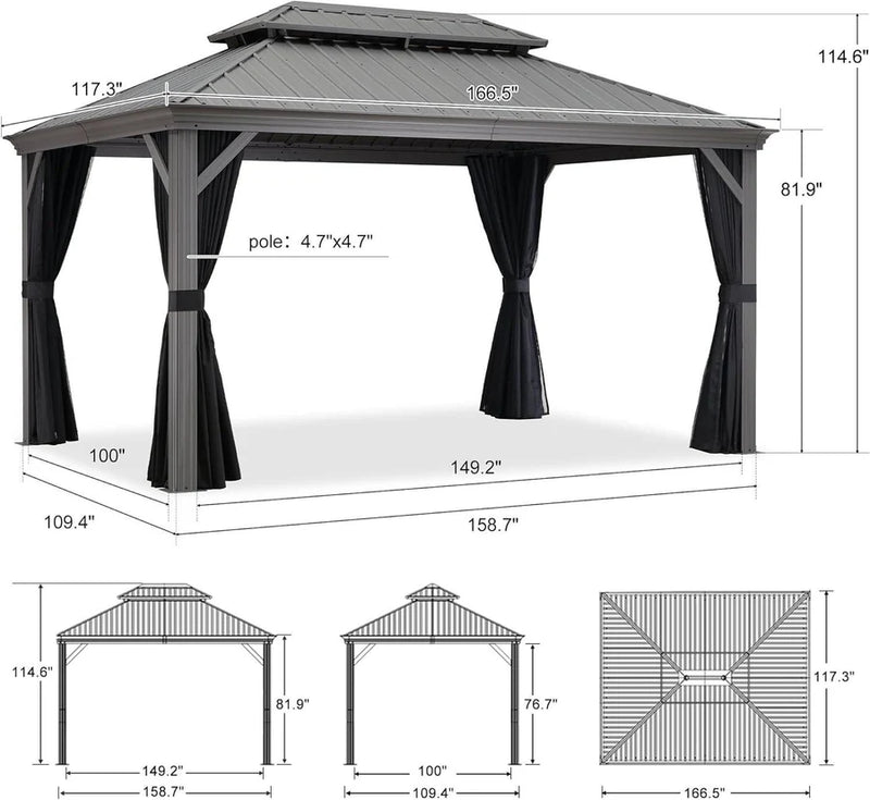 PURPLE LEAF Patio Gazebo for Backyard Hardtop Galvanized Steel Frame with Upgrade Curtain Light Grey