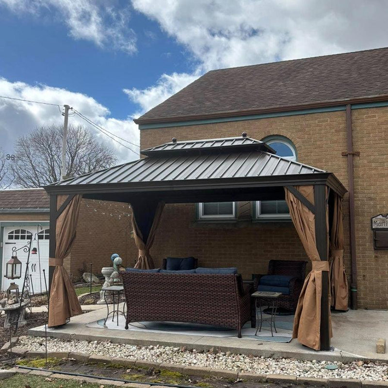 PURPLE LEAF Outdoor Hardtop Gazebo for Garden Bronze Double Roof Aluminum Frame Pavilion
