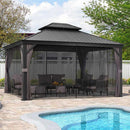 PURPLE LEAF Patio Gazebo for Backyard Grey Hardtop Galvanized Steel Roof Awning with String Lights-clear