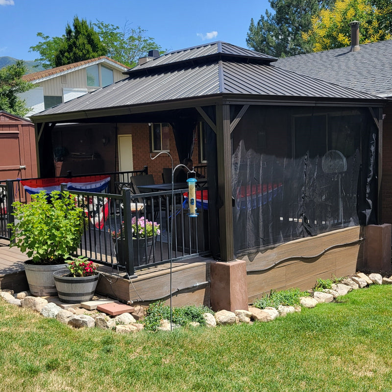 PURPLE LEAF Patio Gazebo for Backyard Hardtop Galvanized Steel Frame with Upgrade Curtain Light Grey