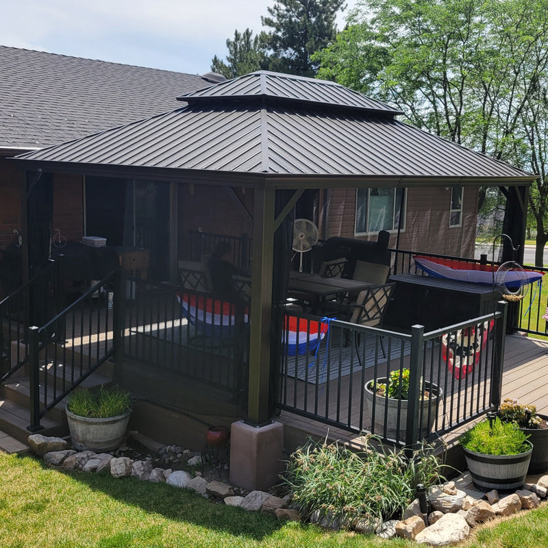 PURPLE LEAF Patio Gazebo for Backyard Hardtop Galvanized Steel Frame with Upgrade Curtain Light Grey