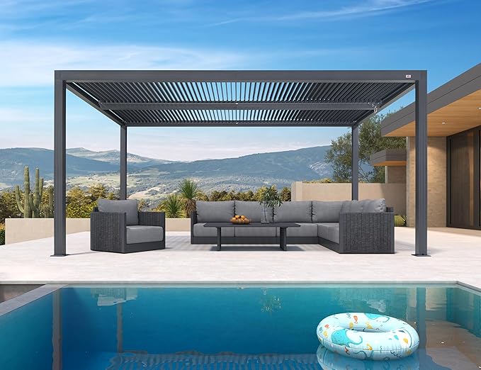 PURPLE LEAF Louvered Pergola Outdoor Aluminum Pergola with Adjustable Roof for Deck Backyard Garden Hardtop Gazebo