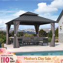 PURPLE LEAF Grey Hardtop Gazebo with Heavy Duty Galvanized Steel Double Roof with Netting and Curtains