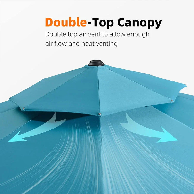 [ Umbrella with Base Set ] PURPLE LEAF Double Top 360 Degree Rotation Round Outdoor Classic Umbrella  with Base