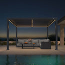 PURPLE LEAF Caesar Solar Louvered Pergola with LED Strip Lights and Control Panel Aluminum Outdoor Pergola with Adjustable Roof for Patio Deck Garden Yard Gray