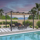 PURPLE LEAF Outdoor Retractable Pergola Patio Shelter for Garden Porch Beach Pavilion Grill Gazebo with Lights