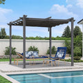 PURPLE LEAF Outdoor Retractable Pergola with Double Sun Shade Canopy Grey/White Heavy-Duty Aluminum Pergola for Garden