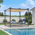 PURPLE LEAF Outdoor Retractable Pergola with Double Sun Shade Canopy Grey/White Heavy-Duty Aluminum Pergola for Garden