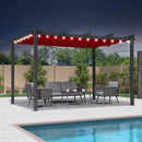 PURPLE LEAF Outdoor Retractable Pergola Patio Shelter for Garden Porch Beach Pavilion Grill Gazebo with Lights