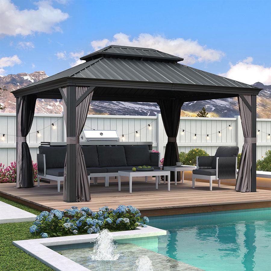 PURPLE LEAF Patio Gazebo for Backyard Grey Hardtop Galvanized