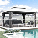 PURPLE LEAF Patio Gazebo for Backyard Grey Hardtop Galvanized Steel Roof Awning with Upgrade Curtain