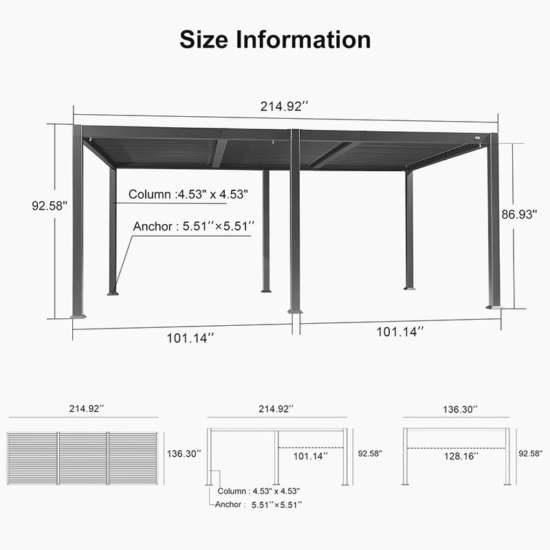 PURPLE LEAF Louvered Pergola Outdoor Aluminum Pergola Patio Pergola with Adjustable Roof for Deck Garden Yard Hardtop Gazebo