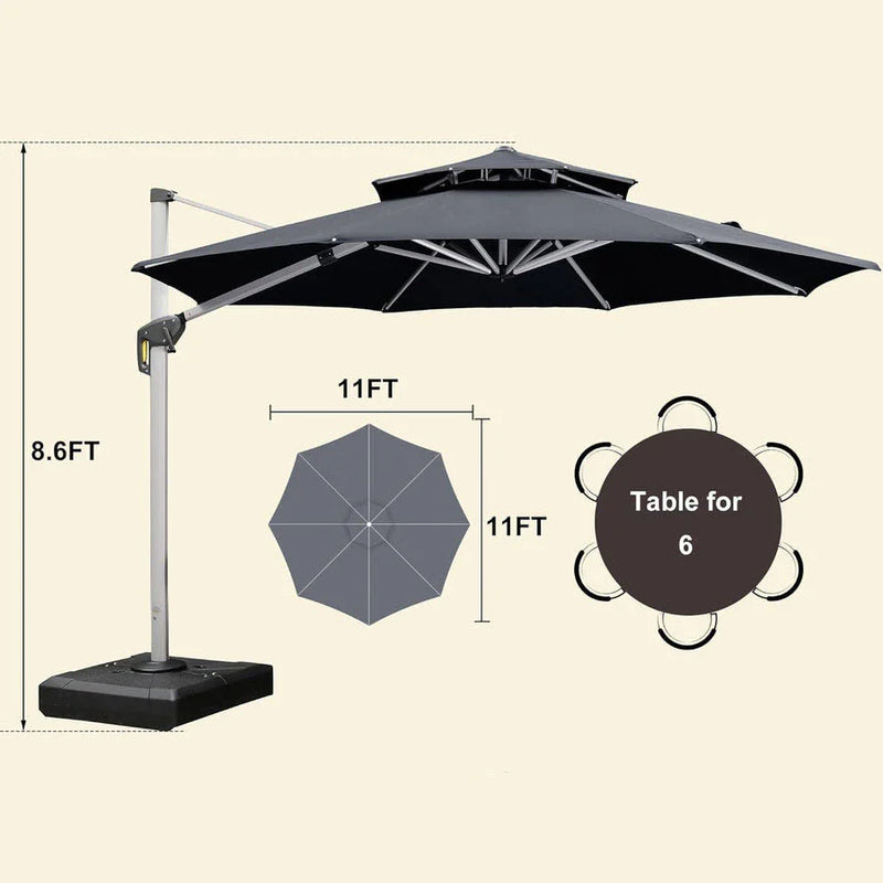 [ Umbrella with Base Set ] PURPLE LEAF Double Top 360 Degree Rotation Round Outdoor Classic Umbrella  with Base