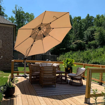double top round deluxe patio umbrella PURPLE LEAF Double Top 360 Degree Rotation Round Outdoor Classic Umbrella