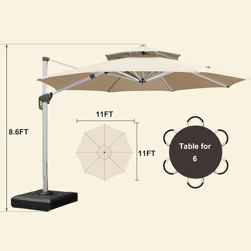 [ Umbrella with Base Set ] PURPLE LEAF Double Top 360 Degree Rotation Round Outdoor Classic Umbrella  with Base