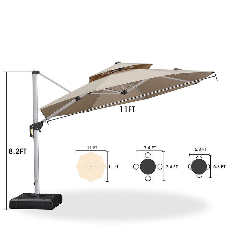 [ Umbrella with Base Set ] PURPLE LEAF Double Top 360 Degree Rotation Round Outdoor Classic Umbrella  with Base