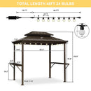 PURPLE LEAF Hardtop Grill Gazebo for Patio Bronze&Grey Permanent Metal Roof Outside Sun Shade Outdoor BBQ Canopy with String Lights