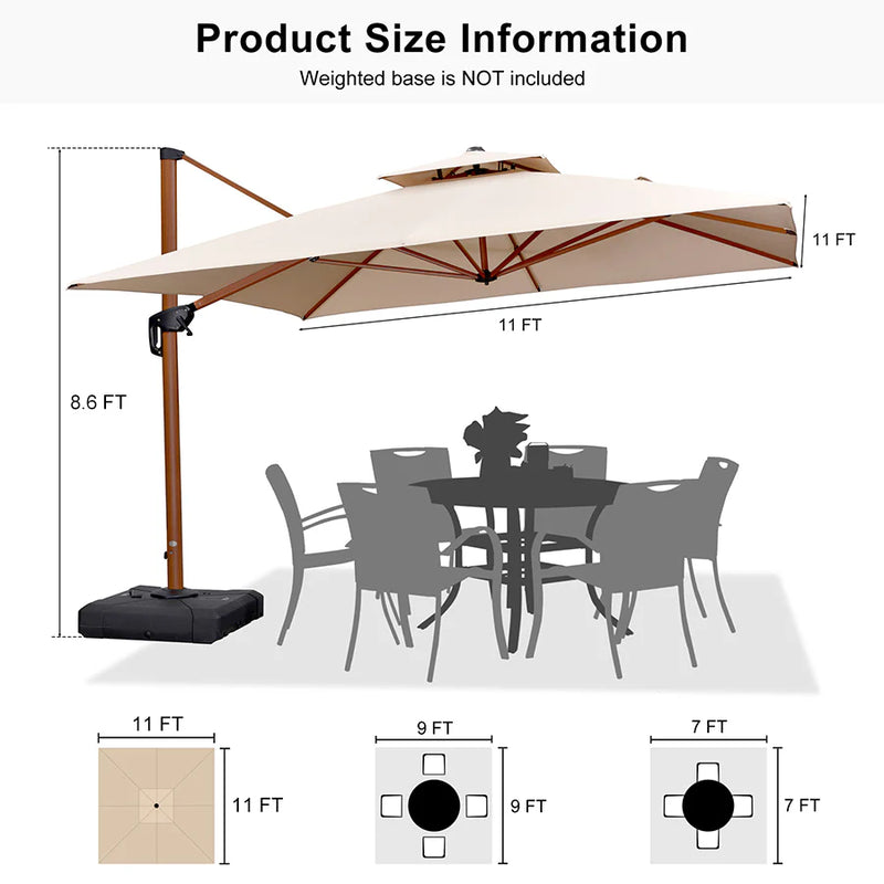PURPLE LEAF Double Top Square Aluminum Umbrellas in Wood Color