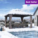 PURPLE LEAF Grey Hardtop Gazebo with Heavy Duty Galvanized Steel Double Roof with Netting and Curtains