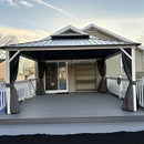 PURPLE LEAF Modern Gazebo Grey Hardtop Galvanized Steel Double Roof White Aluminum Poles with Curtains and Netting