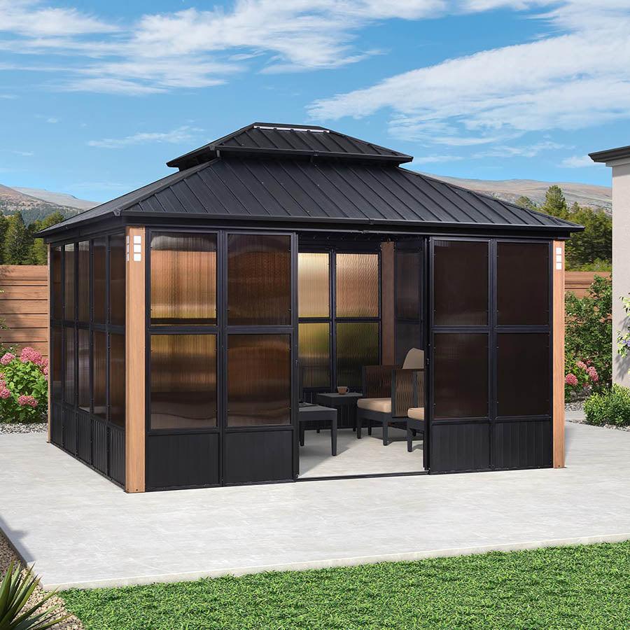 PURPLE LEAF Patio Hardtop Gazebo Double Galvanized Roof Outdoor