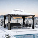 PURPLE LEAF Patio Gazebo for Backyard Hardtop Galvanized Steel Frame with Upgrade Curtain Light Grey