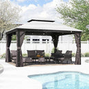 PURPLE LEAF Patio Gazebo for Backyard Grey Hardtop Galvanized Steel Roof Awning with Upgrade Curtain